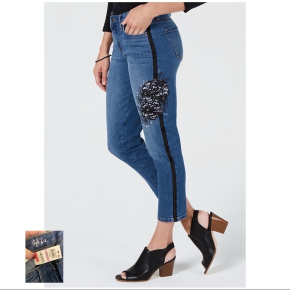STYLE & CO NWT Uptown Embroider Side Stripe Jeans - Picture 1 of 16